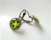 FunkyGlam Earrings - Spotty Green, Glass Domes