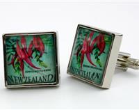 New Zealand Red Kowhai Postage Stamp Cufflinks Kowhai-ngutu-kaka 