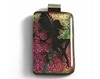 Dichroic fused glass fairy on a rainbow pendant