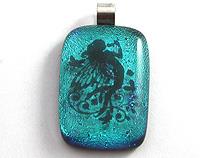 Dichroic fused glass aqua fairy pendant