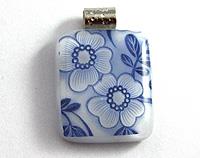 Blue flower fused glass pendant