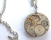 Altered timepiece - Large watch movement pendant on silver stainless steel chain
