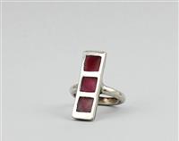 99.9% Pure Silver Dress Ring with Pink Resin Squares