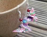 Butterfly Japanese Origami Hook Earings pink tones