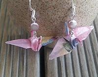 Crane Origami Hook Earings pink tones