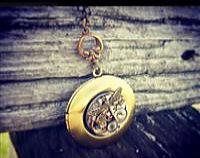 Polished Brass Locket - Dragonfly & Crystal Steampunk Inspired