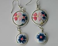 Hand Embroidered Earrings Pinks and Blues  