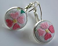 Hand Embroidered Pink Flower lever back earrings