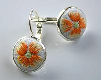 Hand Embroidered Orange Flower lever back earrings