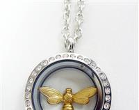 Floating Bee Locket with Surrounding Crystals