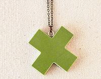 Green china cross necklace on brass chain