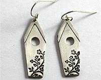 Pure silver bird house earrings