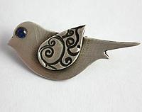 Pure silver bird brooch