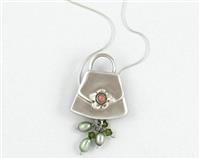 Pure Silver Handbag Pendant with Pink Coral Stone