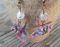 Japanese Origami Crane Hook Earings pink mixed
