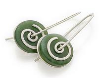 Silver Greenstone Spiral Drop Earrings